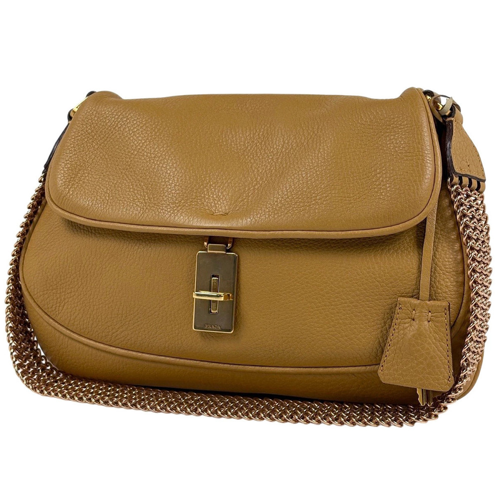Prada chain shoulder bag leather Camel Brown